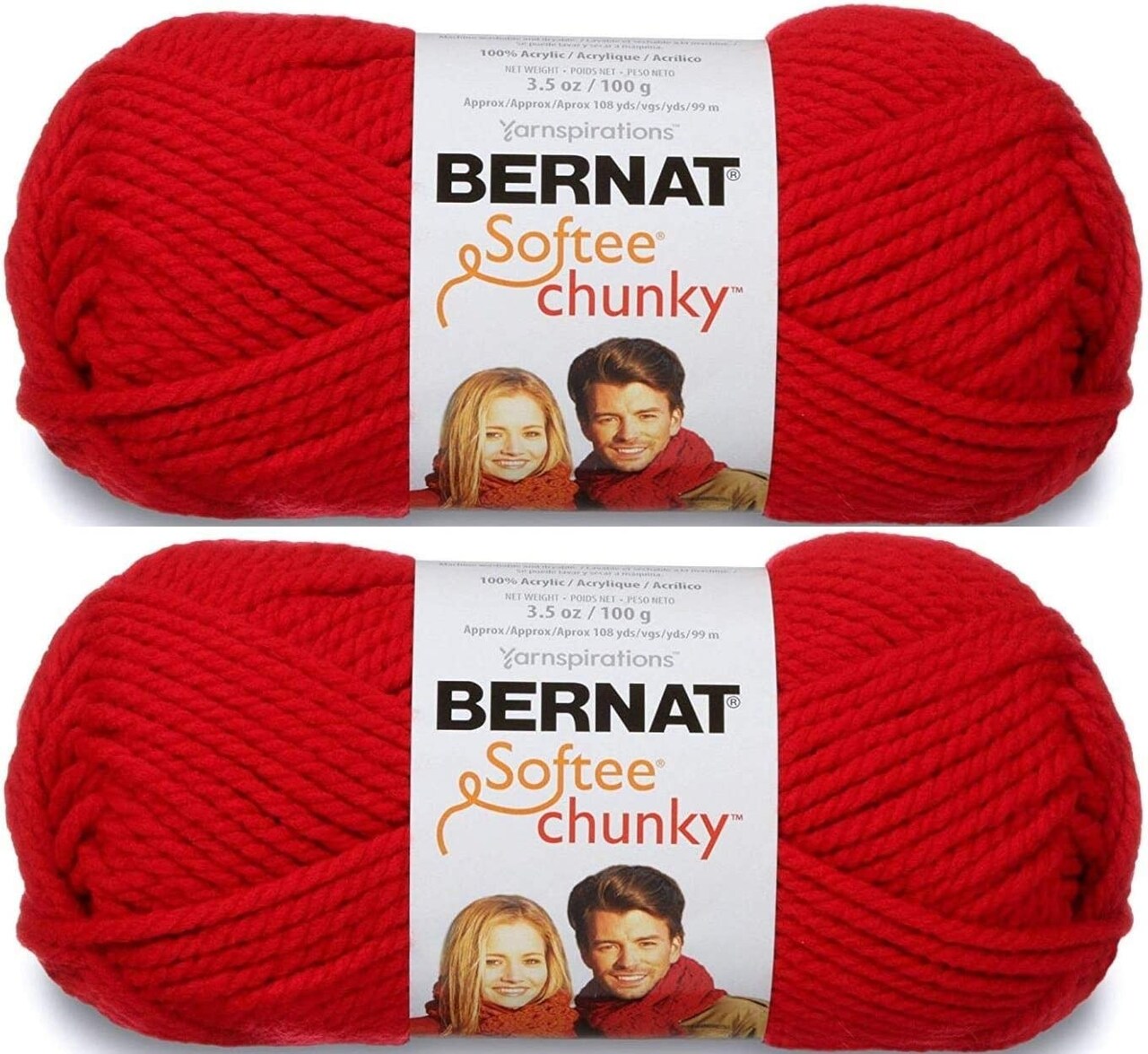 Pack of 2) Bernat Softee Chunky Yarn-Berry Red